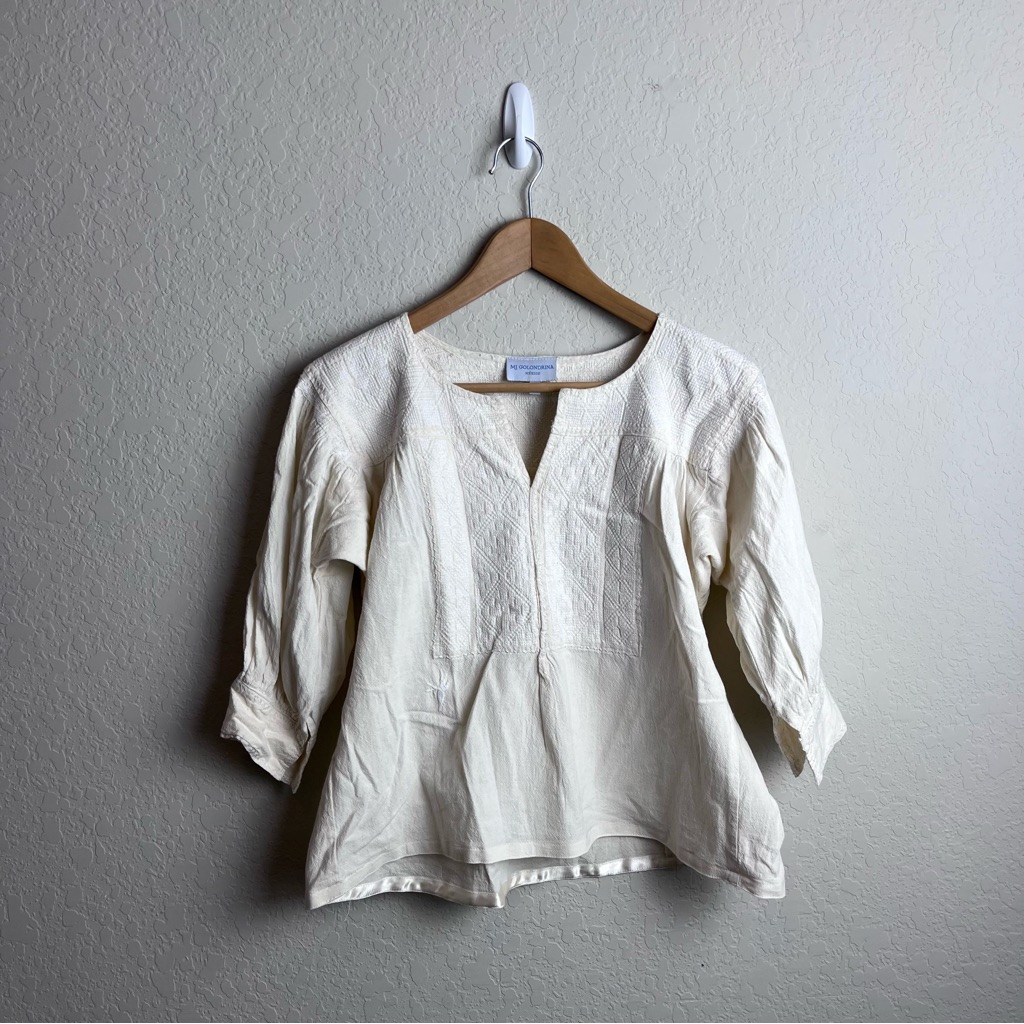 Mi Golondrina Embroidered Top Blouse Pleated Womens